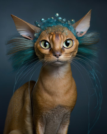 AI generated Abyssinian cat in a mermaid costume for Halloween partyの素材