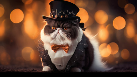 AI generated cute cat wearing a carnival costume on a black backgroundの素材