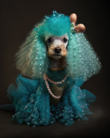 AI generated poodle in a mermaid costume for Halloween partyの素材