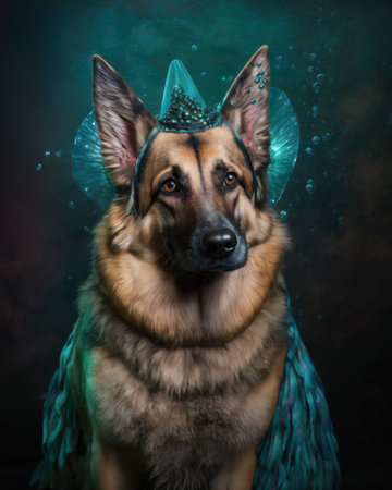 AI generated German shepherd in a mermaid costume for Halloween partyの素材
