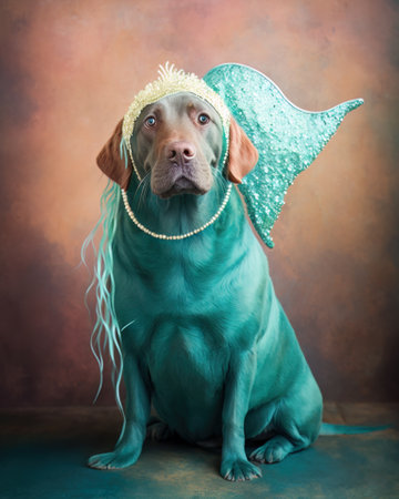 AI generated Labrador Retriever in a mermaid costume for Halloween partyの素材