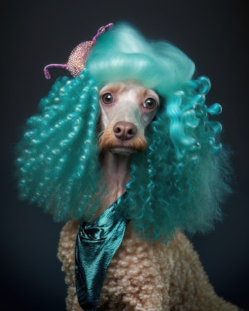 AI generated poodle in a mermaid costume for Halloween partyの素材