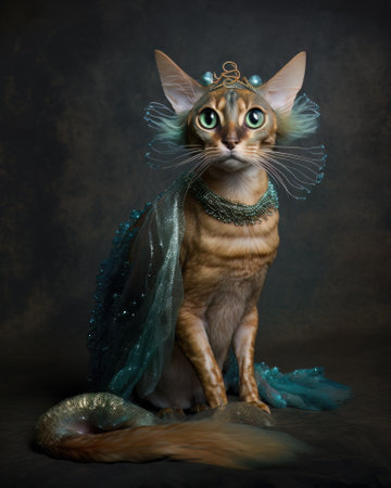 AI generated Abyssinian cat in a mermaid costume for Halloween partyの素材
