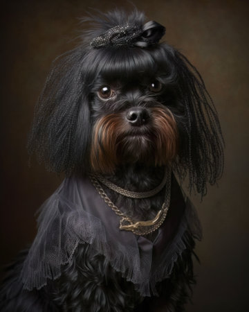 AI generated cute dog wearing a carnival costume on a black backgroundの素材