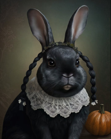AI generated cute rabbit wearing a carnival costume on a black backgroundの素材