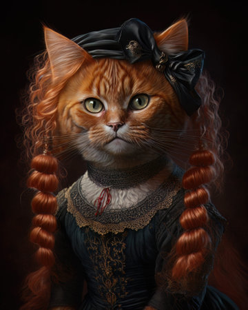 AI generated cute cat wearing a carnival costume on a black backgroundの素材