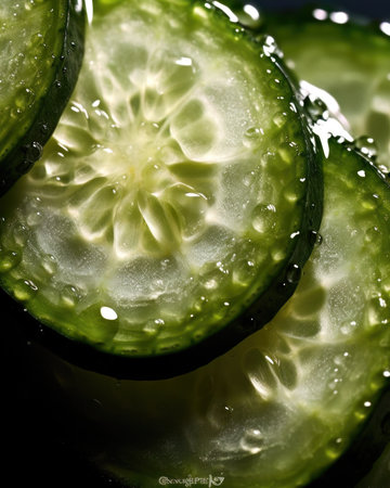 AI generated close up photo of juicy cucumber sliceの素材