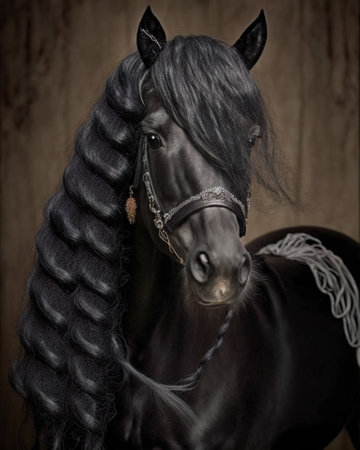 AI generated cute horse wearing a carnival costume on a black backgroundの素材