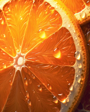 AI generated close up photo of juicy orange sliceの素材
