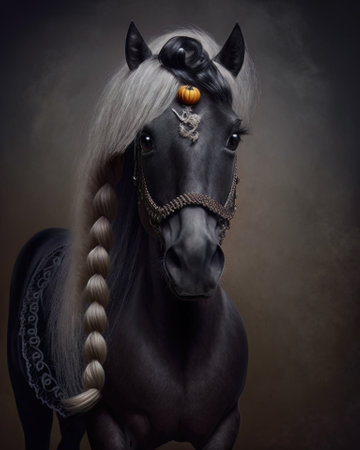 AI generated cute horse wearing a carnival costume on a black backgroundの素材