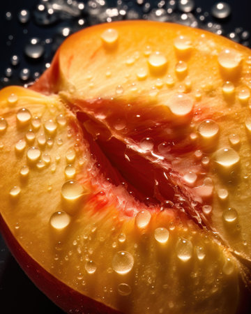 AI generated close up photo of juicy peach sliceの素材