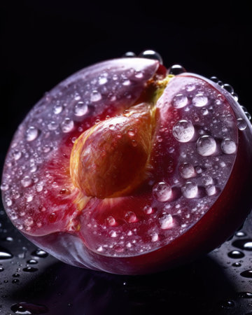 AI generated close up photo of juicy plum sliceの素材