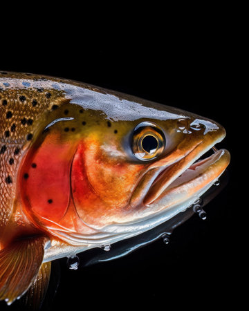 AI generated Rainbow trout on a black background. Close-upの素材