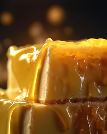 AI generated Pouring melted butter on a piece of cheese, close-upの素材