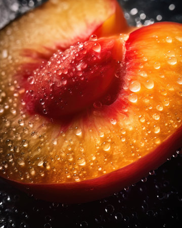AI generated close up photo of juicy peach sliceの素材