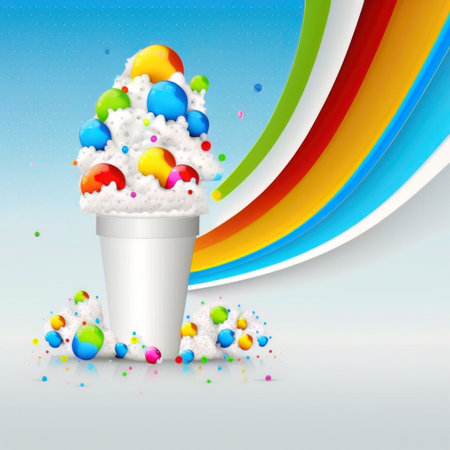 AI generated summer background with sundae decorated with fruits and toppingの素材