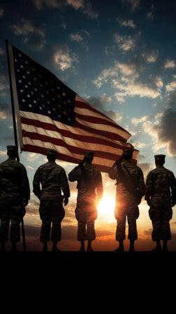 AI generated USA soldiers in silhouette standing side by sideの素材