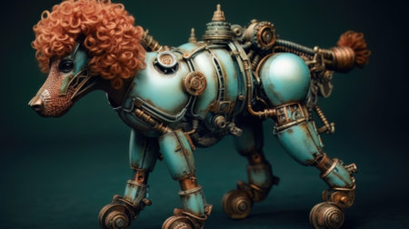 AI generated Vintage steampunk dog on dark background.の素材