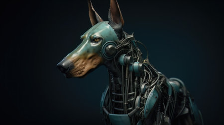 AI generated Vintage steampunk dog on dark background.の素材