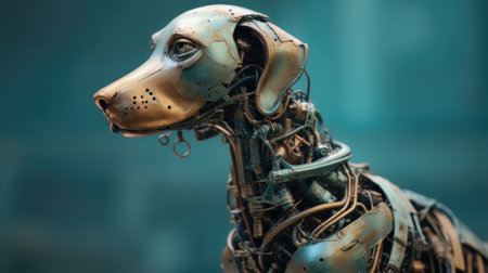 AI generated Vintage steampunk dog on dark background.の素材