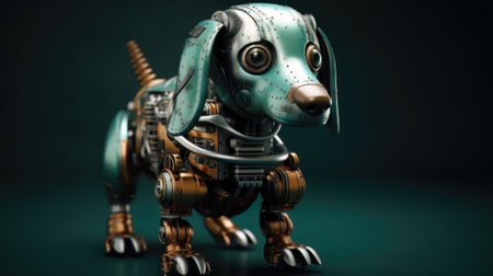 AI generated Vintage steampunk dog on dark background.の素材