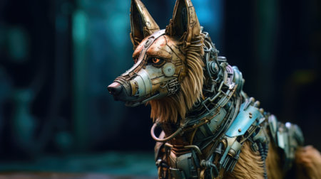 AI generated Vintage steampunk dog on dark background.の素材