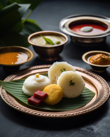 AI generated restaurant serving Delhi street Foodie, idlisの素材