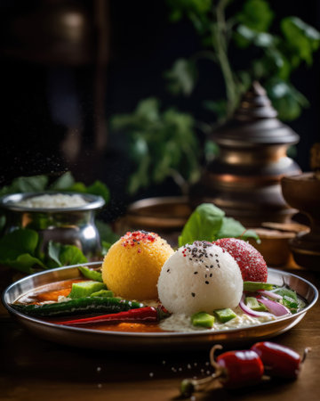 AI generated restaurant serving Delhi street Foodie, idlisの素材