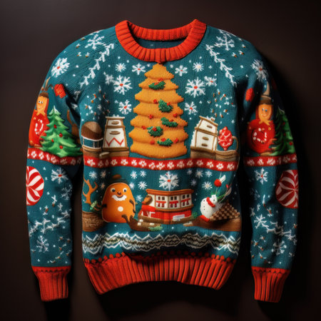 red sweater with white winter patternの素材