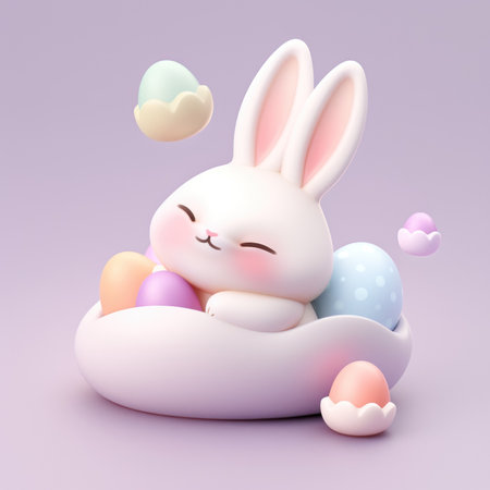 Cute Easter bunny with colorful eggs.  Happy Easter conceptの素材