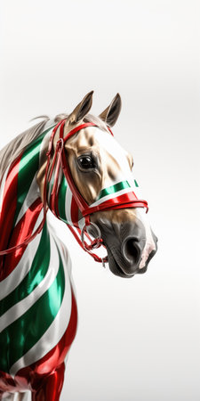 Horse head with green and red stripes, isolated on white backgroundの素材
