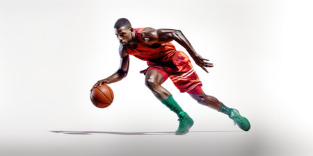 Basketball player in action isolated on white background. 3d rendering.の素材