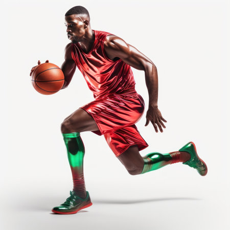 African-american basketball player in motion isolated on white backgroundの素材