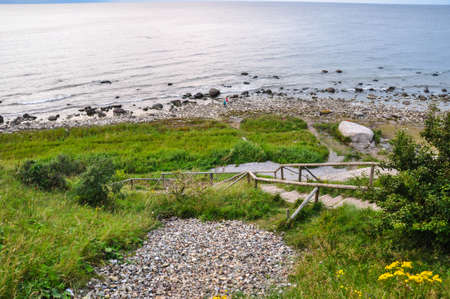Stairs to the coast at Kap Arkona, Ruegen, Germanyの写真素材