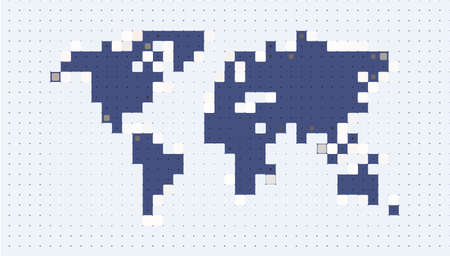 World map illustration. Pixelated style. 2D rendering digital illustration.のイラスト素材