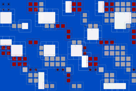 Abstract background. Texture with square shapes. Mosaic style. Colors blue, white, red. 2D rendering digital illustration.のイラスト素材