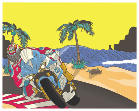 Moto gp race in sircuit illustrationのイラスト素材
