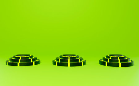 3d render, abstract green background with podium, pedestal or platformの写真素材