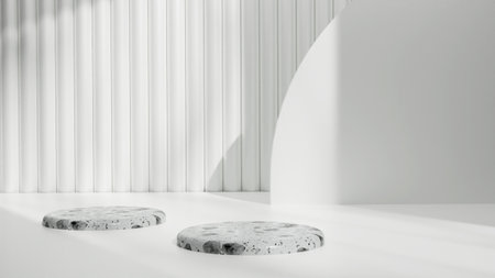 Minimal scene with podiums on white background. 3D renderingの写真素材