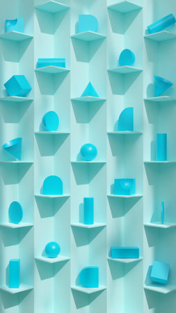 Abstract blue background with geometric shapes. 3d rendering, 3d illustration.の写真素材
