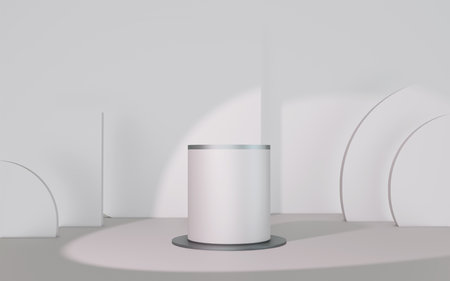 3D rendering of a white pedestal in a white room.の写真素材