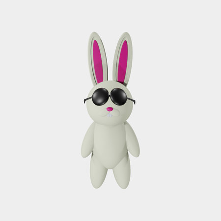 Easter bunny with sunglasses isolated on white background. 3D rendering.の写真素材