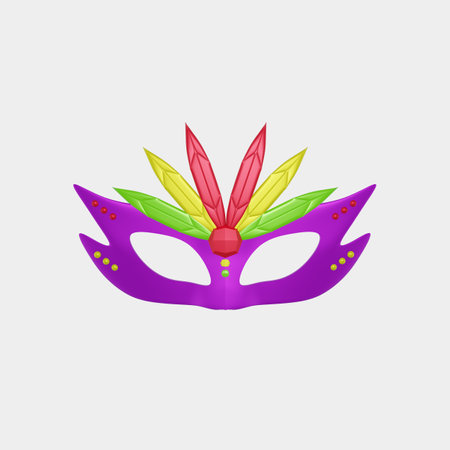 Mardi Gras mask with feathers. Vector illustration isolated on white background.の写真素材