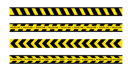 Set of black and yellow warning tapes isolated on white background. Vector illustration.のイラスト素材