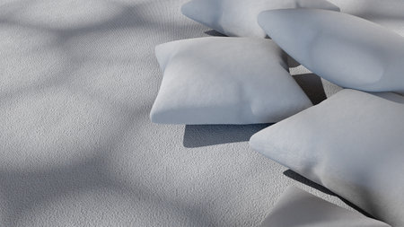 Pillows on the white sand. 3d render illustration.の写真素材