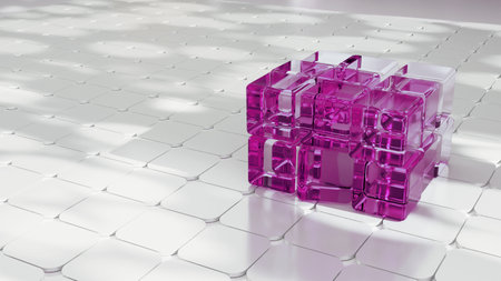 3D rendering of plastic cube in white background, computer generated imagesの写真素材