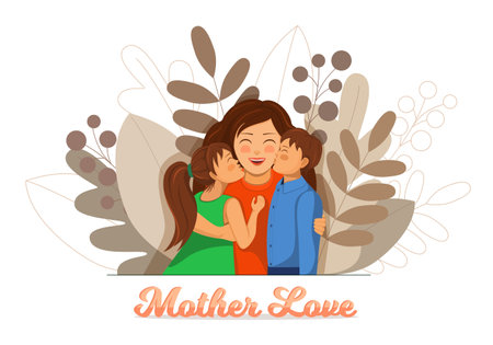 Mother and children. Cartoon flat vector design.のイラスト素材