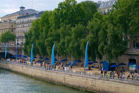Summer beach in Paris at the riverのeditorial素材