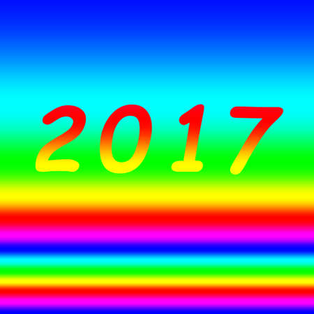 Happy New Year 2017 in rainbow colors.  Simple text on colorful background.