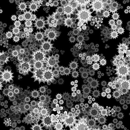Abstract floral pattern, Black and white flowers, Blooms on dark background, Seamless texture illustrationの写真素材